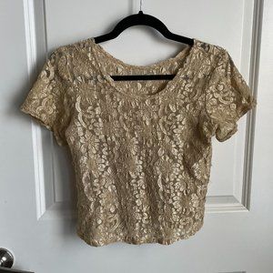 Vintage Gold Lace Crop Top (Size M)